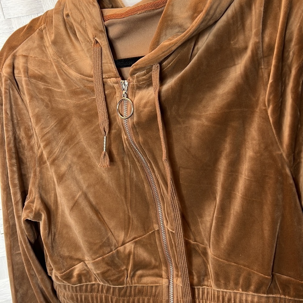 Brown Velour Jogger Set With Crop Hoodie - Picture 9 of 10